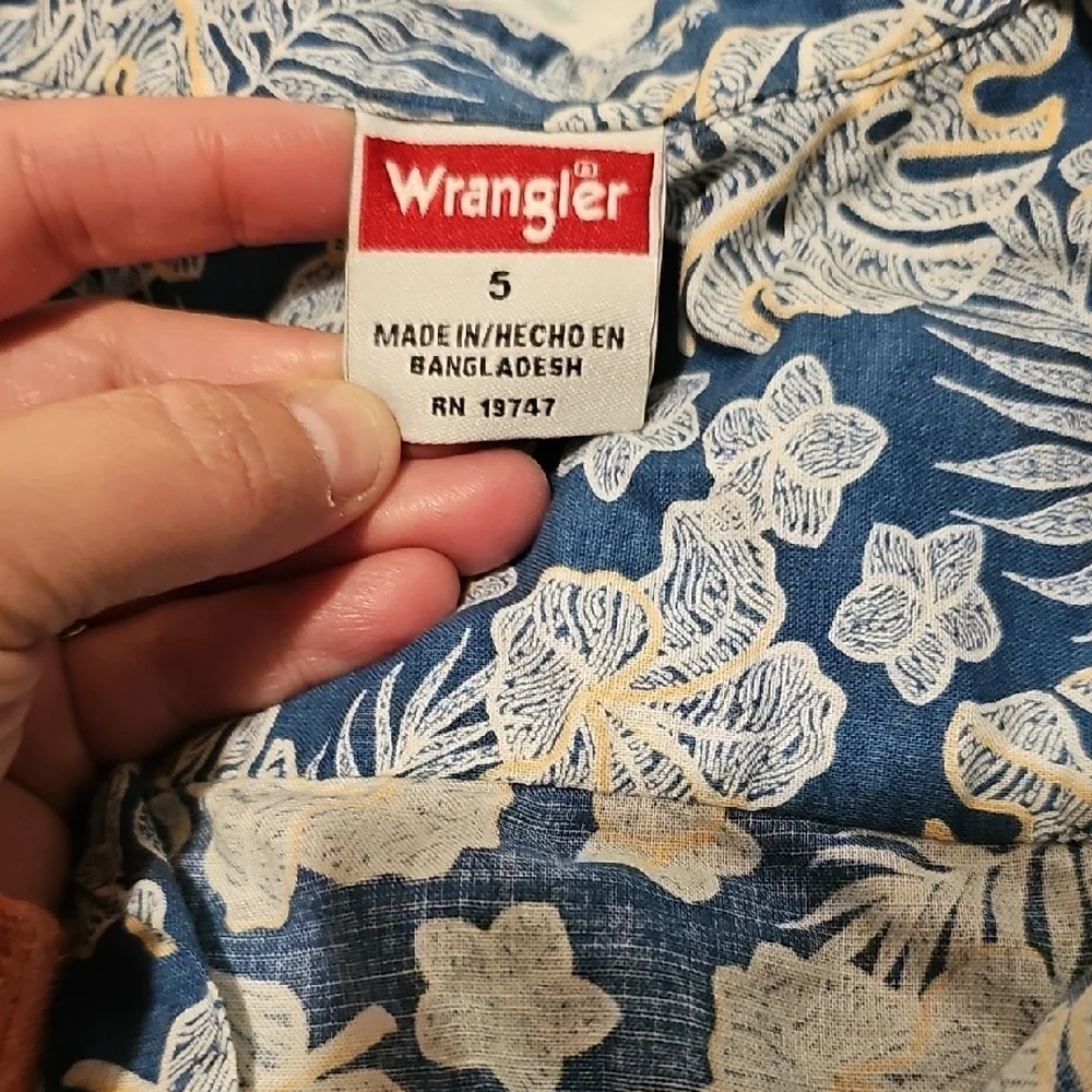 Wrangler Kids Blue Leaf Print Button Down Shirt